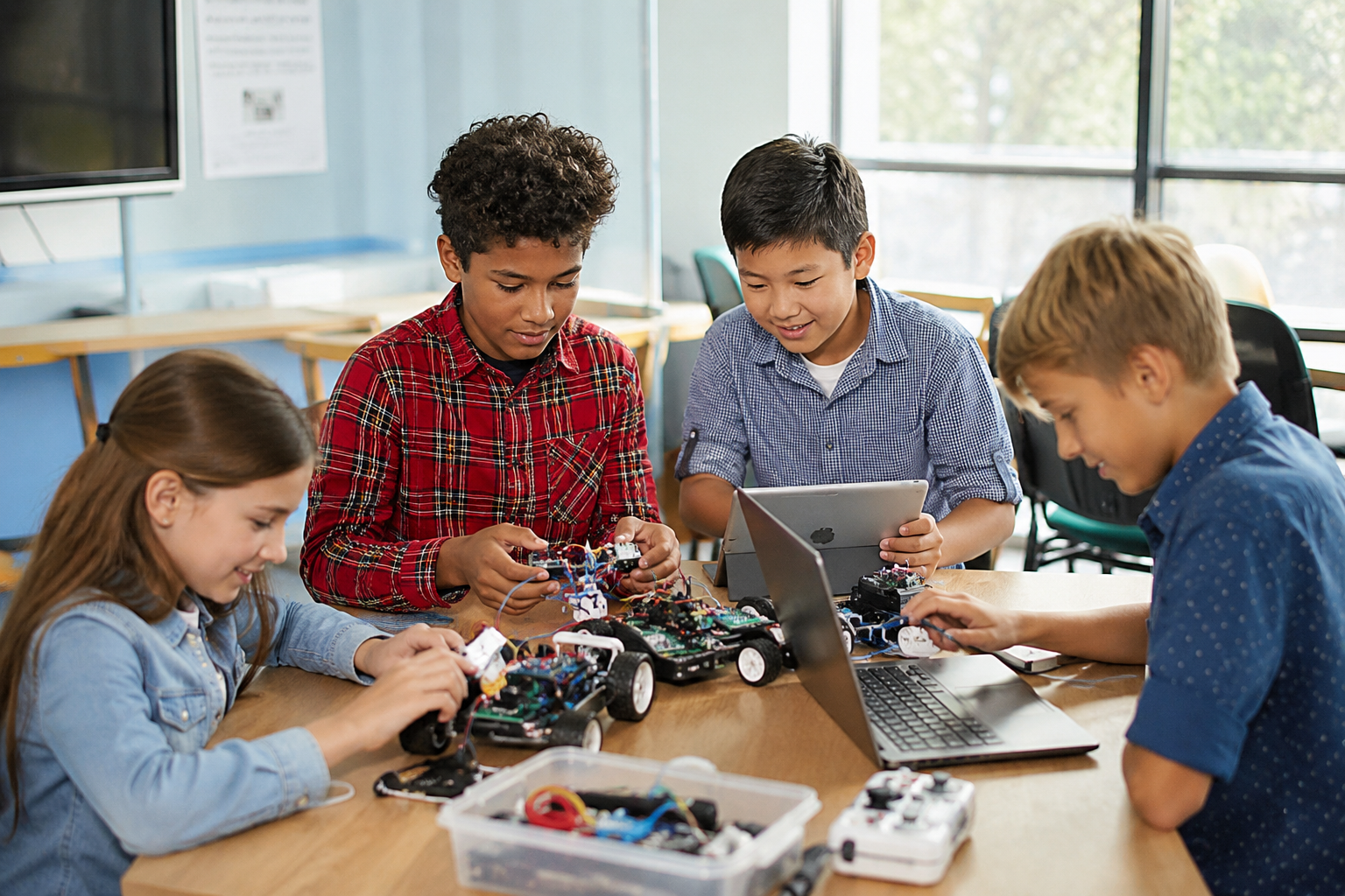 Students building a hands-on AI and computer vision project